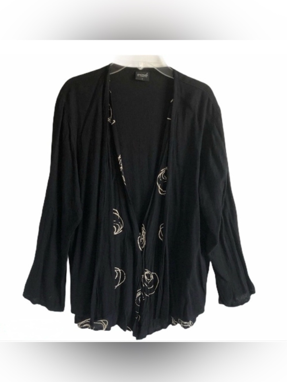 NWOT Animale by Jacque Ruc Jacket Cardigan Size Medium Black Faux Layers Rayon